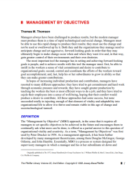 Management By Objectives Thomas M. Thomson